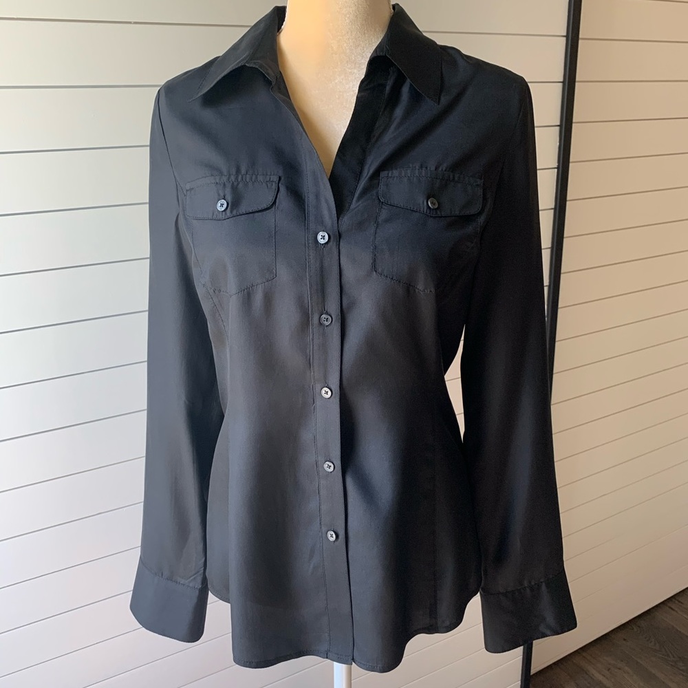 Silk Adjustable Length Sleeve Button-Down Blouse - image 4